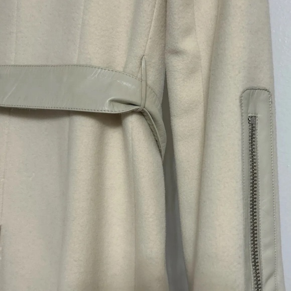 Mackage Nori Cream Wool Cashmere Long Coat with Leather Belt - Picture 13 of 16